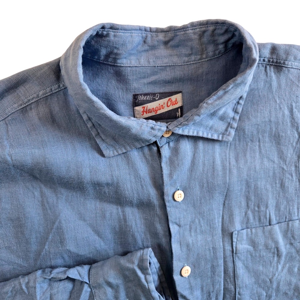Johnnie-O Hangin' Out Mens‎ L Blue Linen Long Sleeve Button Up Shirt Breathable